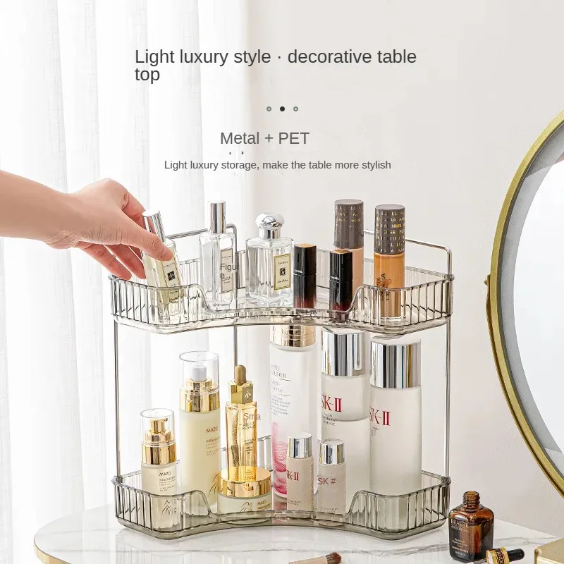 

Bathroom Corner Storage Organizer Shelf Home Makeup Skincare Shampoo Lipstick Tabletop Holder Cosmetic Desk Kitchen Rack