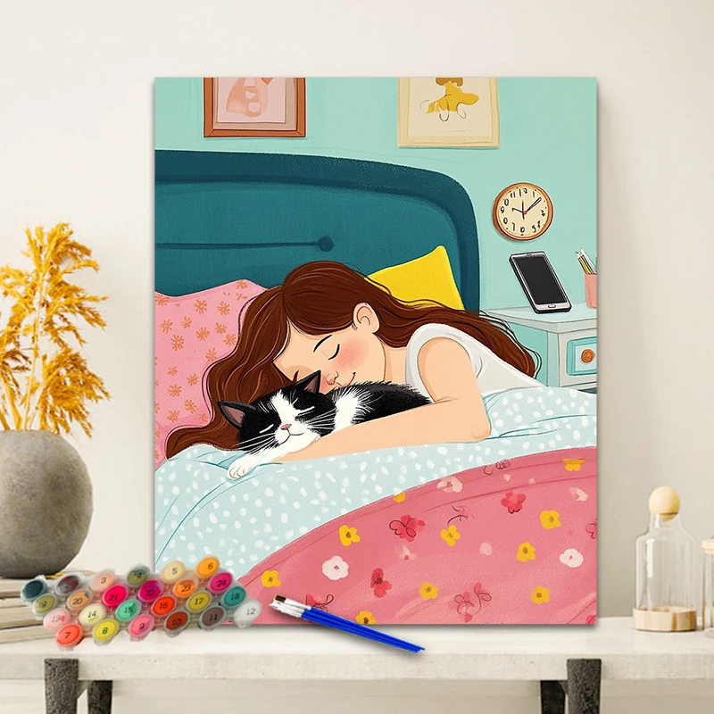 Painting By Numbers The Cat Sleeping Anniversary Gift on Digital Painting Canvas Acrylic Paint Image Digital Coloring