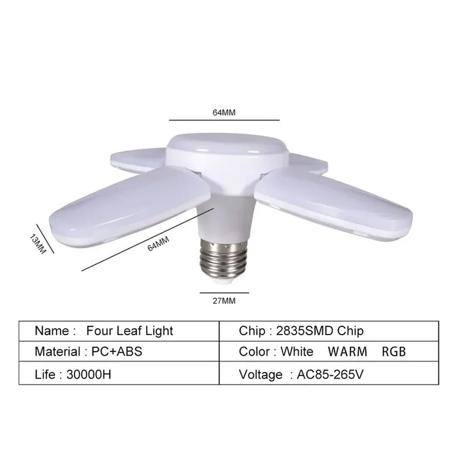 RnnTuu E27 żarówka LED śmigło wentylatora lampa rozrządu AC85-265V 28W składana żarówka Led Lampada do domu sufit światło ciepły biały