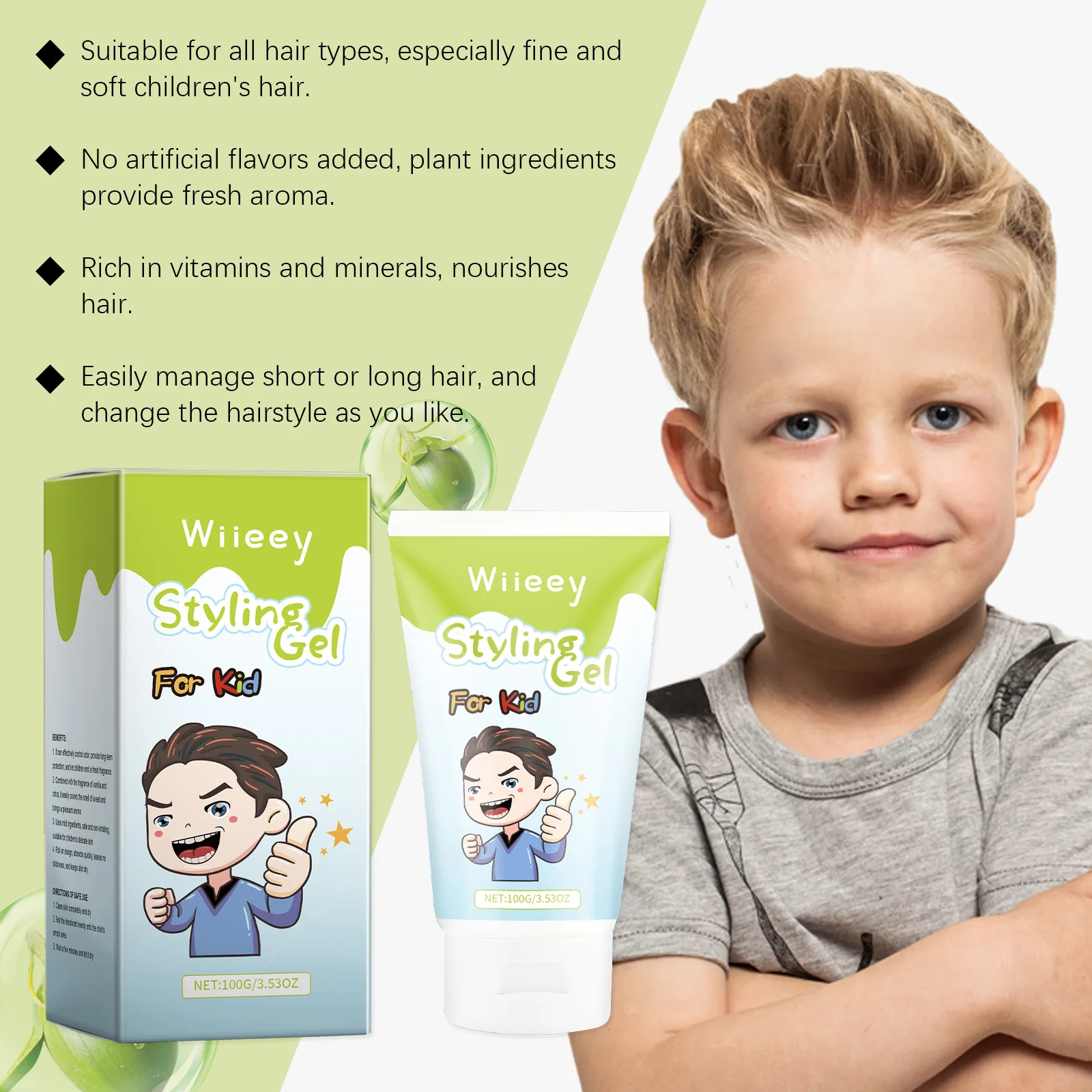 Kids Hair Styling Gel Gel For Natural Hold Mild Jelly Texture Hair Wax Easy To Wash Lightweight Non-Stick Tames Flyaway Hair New