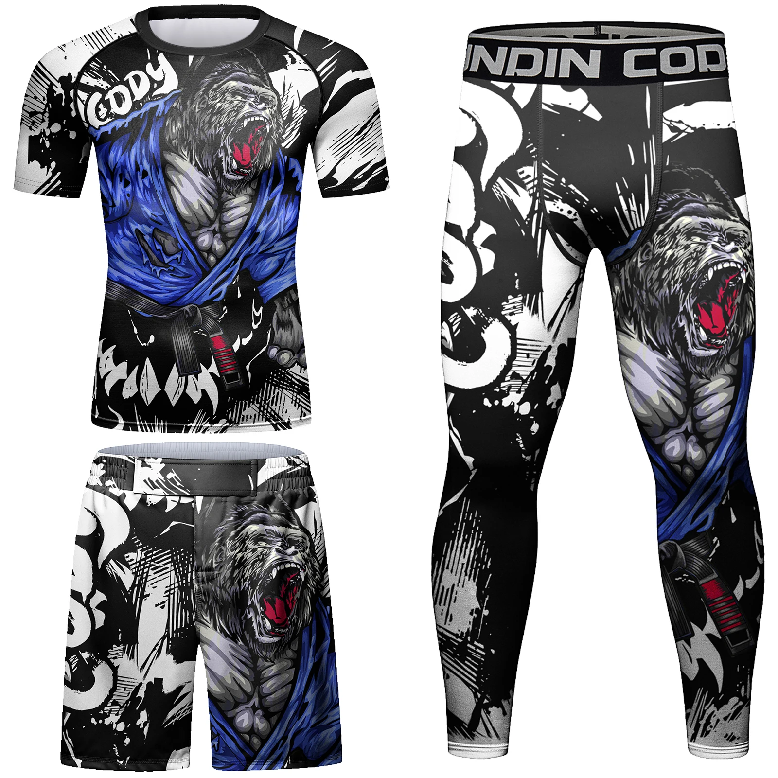 Made in China Men\'s Clothing Full Set Polyester Boxy Sportswear 4Pcs Men Compression Athletic Bjj Training Gym Kits Punk Style