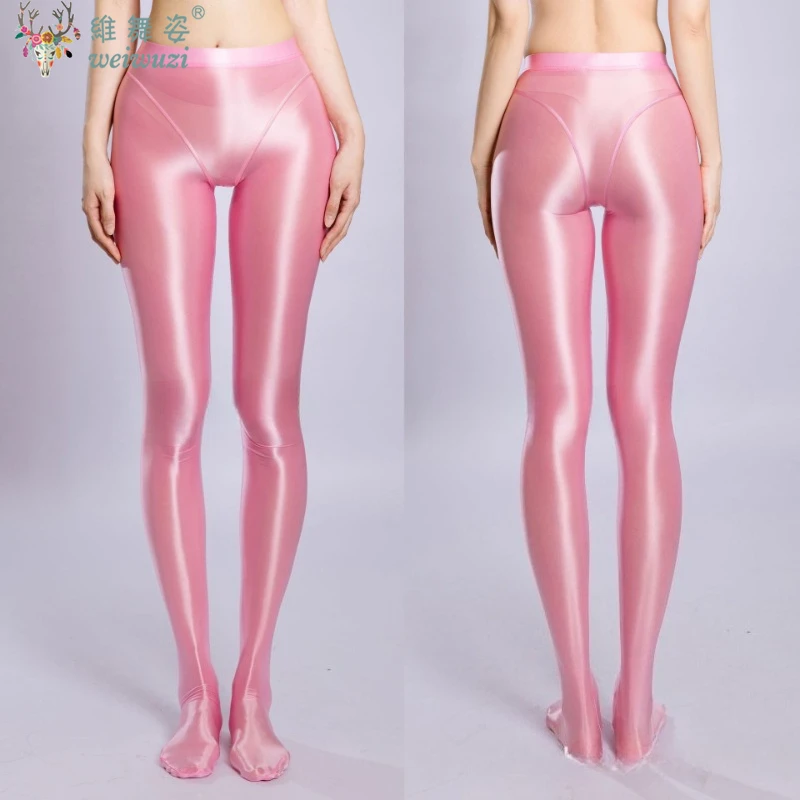 

Sexy Women Nylon Oil Glossy Stage Performance Leggings Slim FitnesswithSocks Thin Sheer Dance Yoga Pants Elastic Shaper Leggings