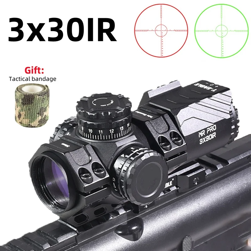 Outdoor Tactial 3x30IR Red Green Crosshair Reticle Illumination Optical Compact Riflescope Airsoft Accessoirey Fits 20mm Rail