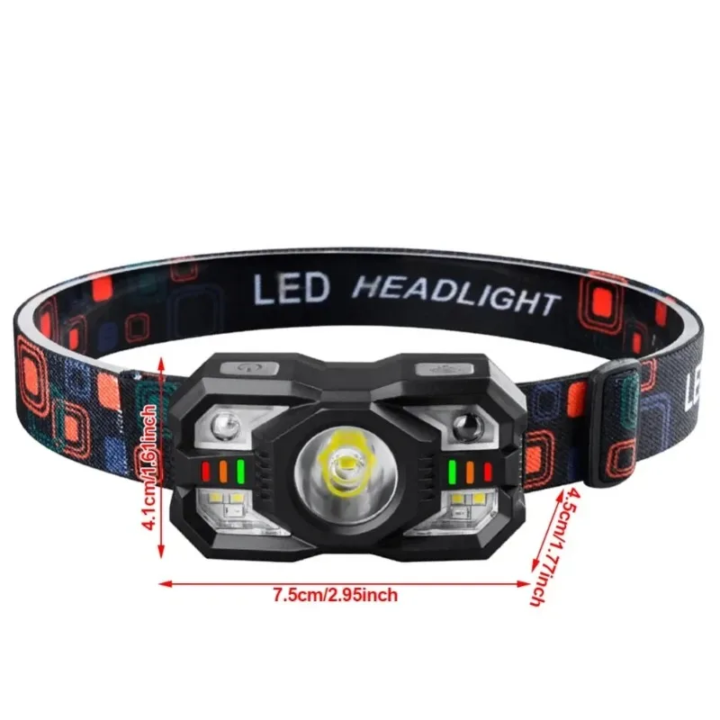 Lampada frontale con sensore di movimento Faro ricaricabile Lampada frontale a LED a induzione portatile Torcia frontale impermeabile per la pesca in campeggio