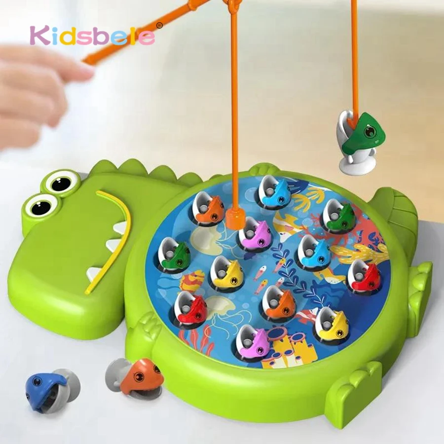 Gioco di pesca multigiocatore per bambini – Stagno elettrico rotante con pesci e canne magnetiche per giochi in famiglia e feste