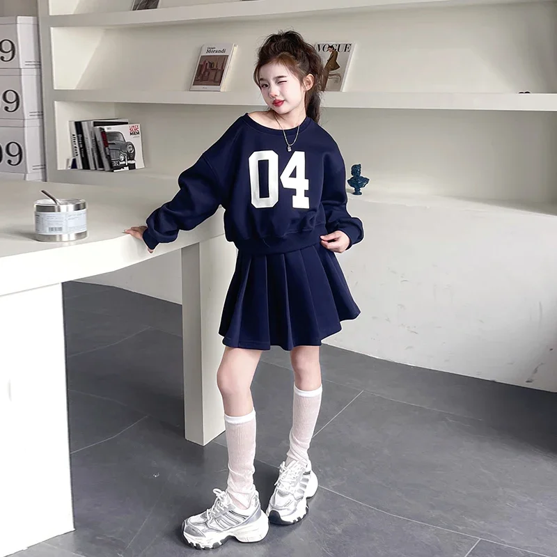 menina juvenil conjuntos teen girls Hoodie set sweatshirt+Pleated skirt junior kids clothes suit child outfits adolecentes 4-14