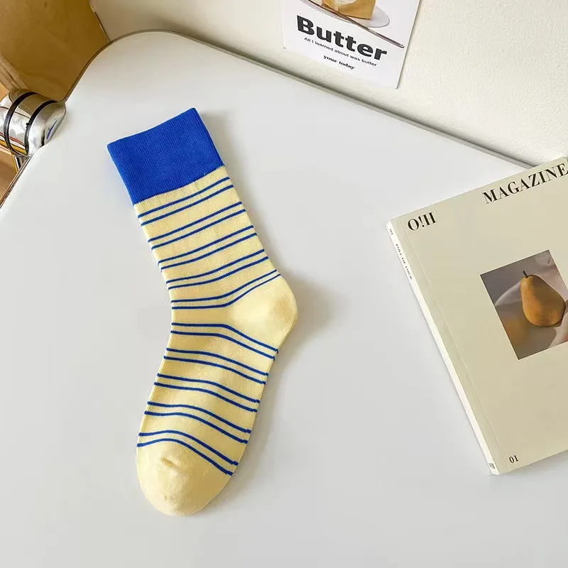 1/6 Pairs Frauen Bunte Gestreifte Mitte Rohr Socken Frühling Sommer Schweiß Absorbieren Atmungsaktive Dopamin Farbe Passenden Casual Socken – Detail 14