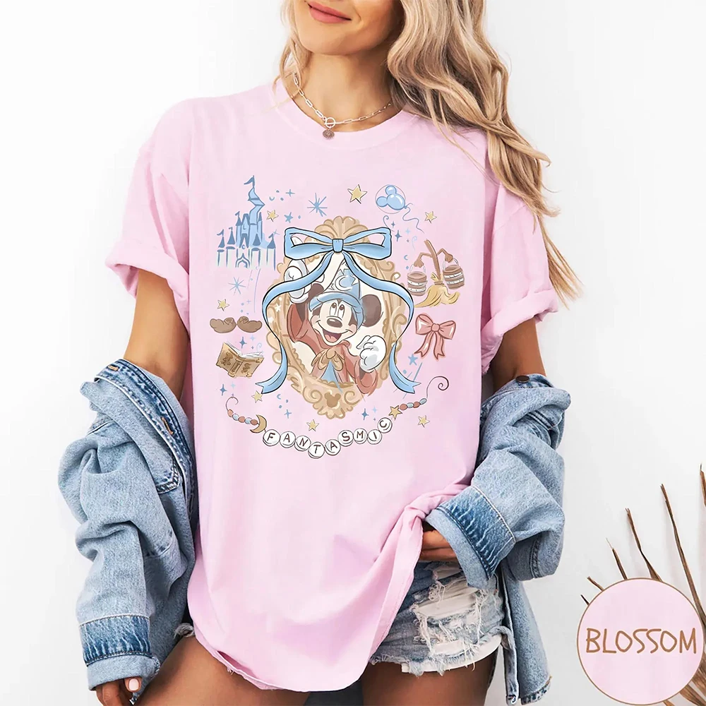 جديد ديزني ريترو مريح اللون قصيرة الأكمام تي شيرت للنساء هالوين ماجيك المملكة ميكي ثلاثية الأبعاد شبكة تنفس
