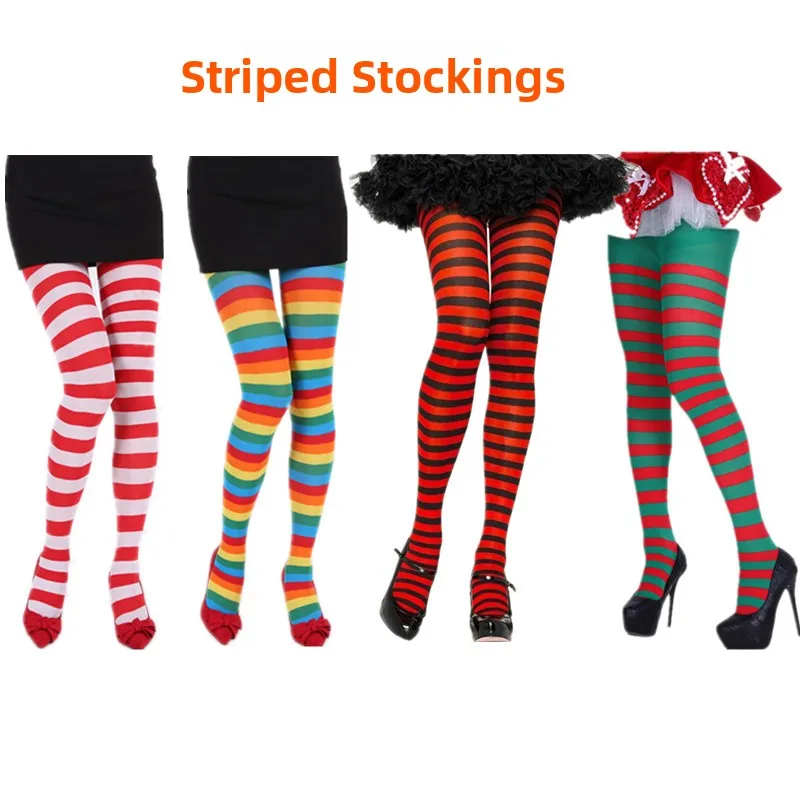 

Костюм для выступлений: полосатые колготки-чулки из полиэстера для женщин, для Хэллоуина, в стиле клоуна, для прогулок