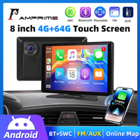 AMPrime 8inch Android 4+64G Portable Navigation Smart Player Wireless Carplay Android auto Car DVR Dash Cam IPS Screen Display