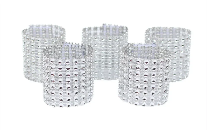 50pcs Bling Diamond Rhinestone Mesh Wrap Napkin Ring Chair Band Wedding Decor