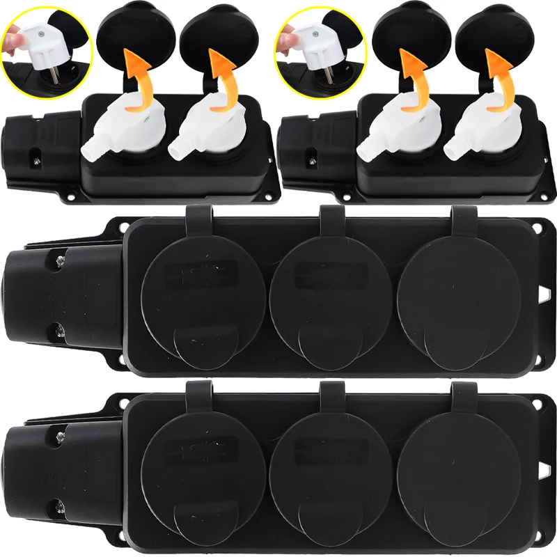 

16A European Socket Waterproof Industry Power Socket with Rain Cover 1/2/3 Ways for Household Garden Outdoor Electrical Outlet