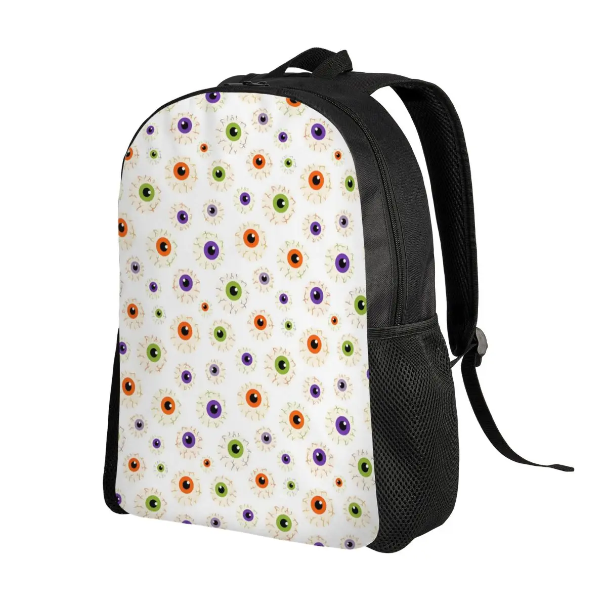 Custom Creepy Eyeballs White Laptop Backpack Women Men Fashion Bookbag for College School Student Halloween Party Hollow Bag