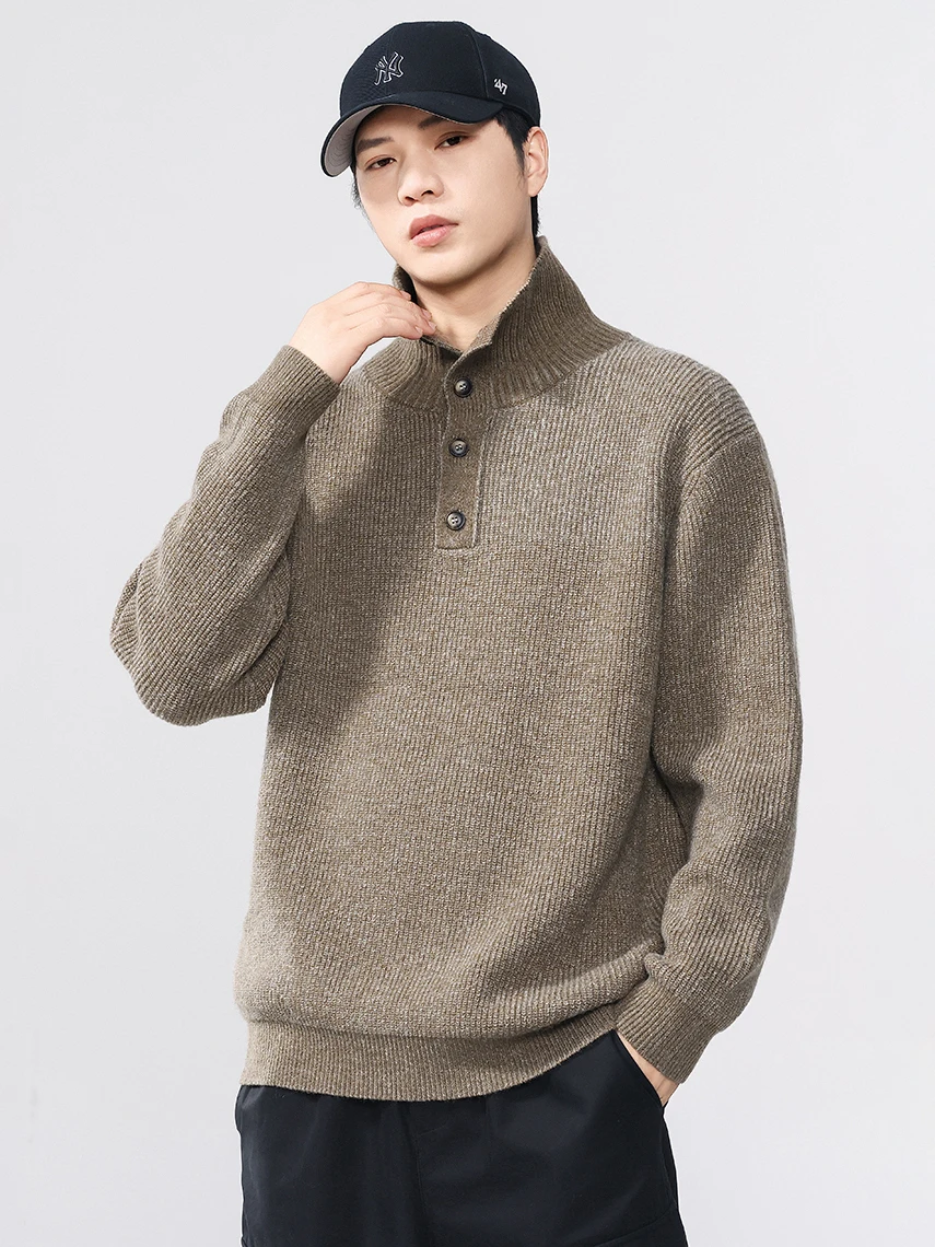 

Мужской повседневный шерстяной свитер Bla Armada свободного кроя с воротником хенли, универсальный, осенне-зимний, из полиэфирного волокна, длинный рукав