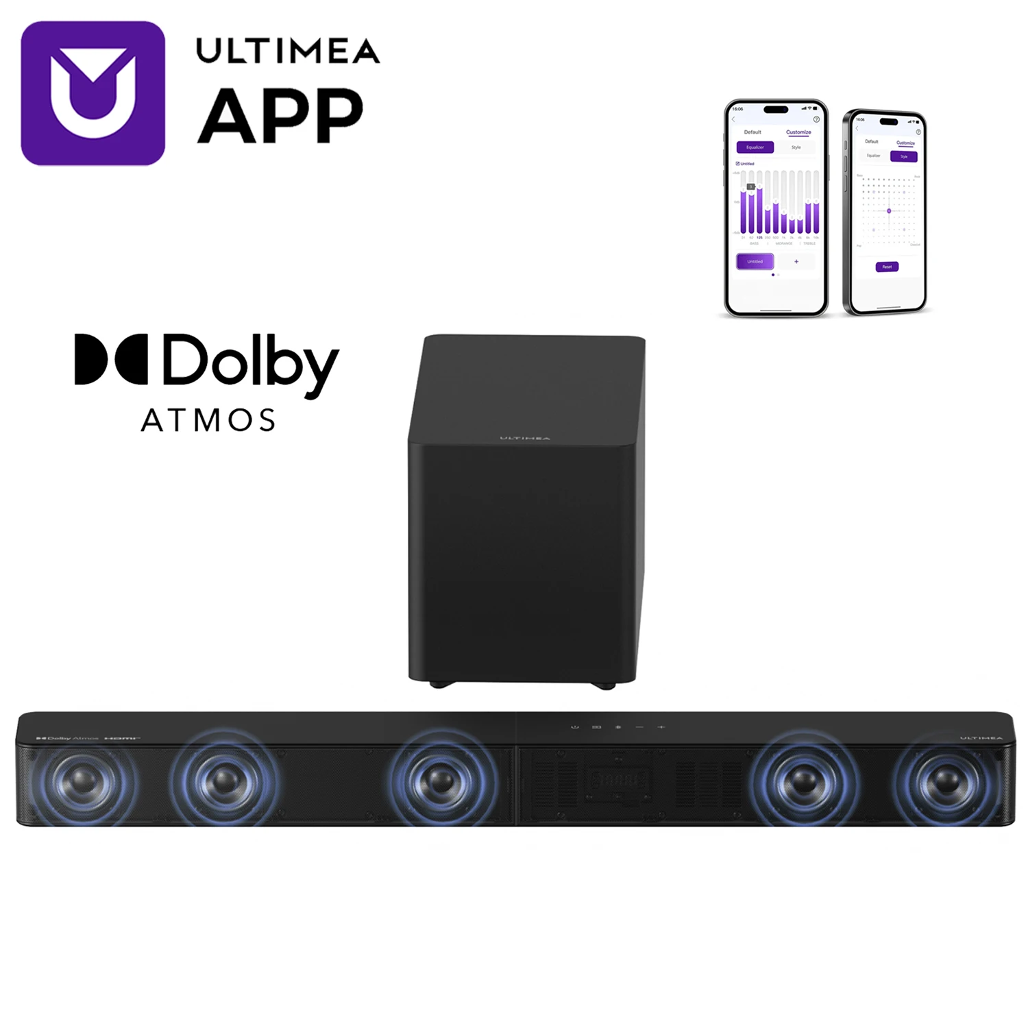 

ULTIMEA 5.1ch Soundbar with Dolby Atmos, with Wired Subwoofer for Smart TV, Home Theater Surround Sound System, App, BT 5.4