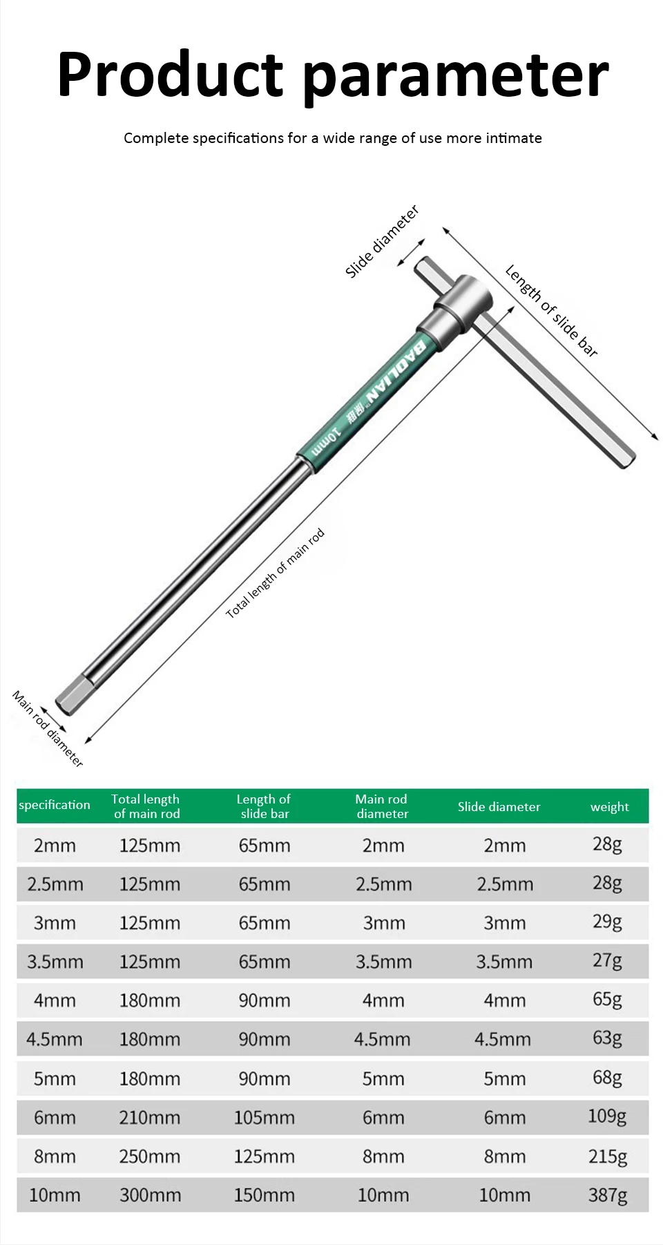 T-Typ-Inbusschlüssel T/L 2/2,5/3/3,5/4/4,5/5/6/8/10 mm Torx-Schraubendreher Schraubenschlüssel T-förmiges Handwerkzeug Erweiterter Innensechskantschlüssel – Detail 13