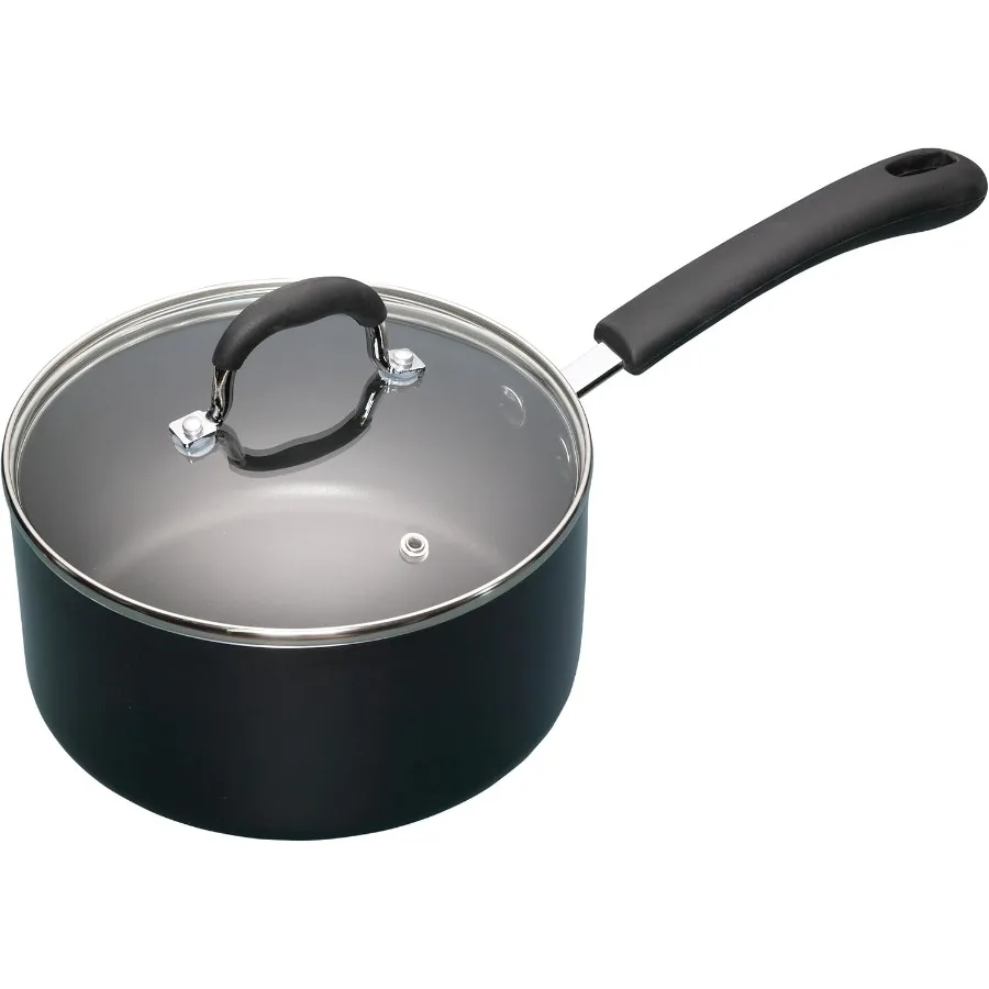 

Aluminium NonStick Enamel Saucepan with Lid 2 cm 8" Black