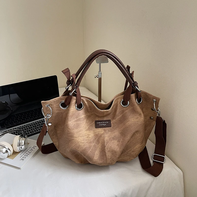 

Fashion Vintage Shoulder Bag Large Capacity Women's Casual Simple Handbag Wide Strap Crossbody Commute Bag High-quality Tote Bag