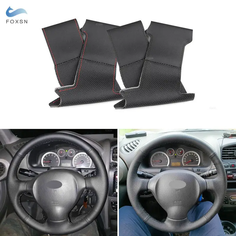 Hand Stitched Braids on Car Steering Wheel For Hyundai Santa Fe 2001 2002 2003 2004 2005 2006 Black Microfiber Leather Cover