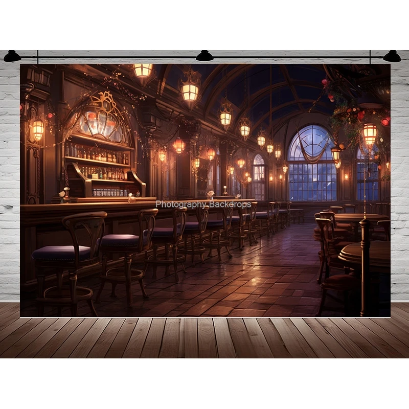 

Antique library Old Tavern Barista Coffee Shop Bar Photography Backdrop Warm Medieval Inn Fantasy Photo Studio Background JG-02