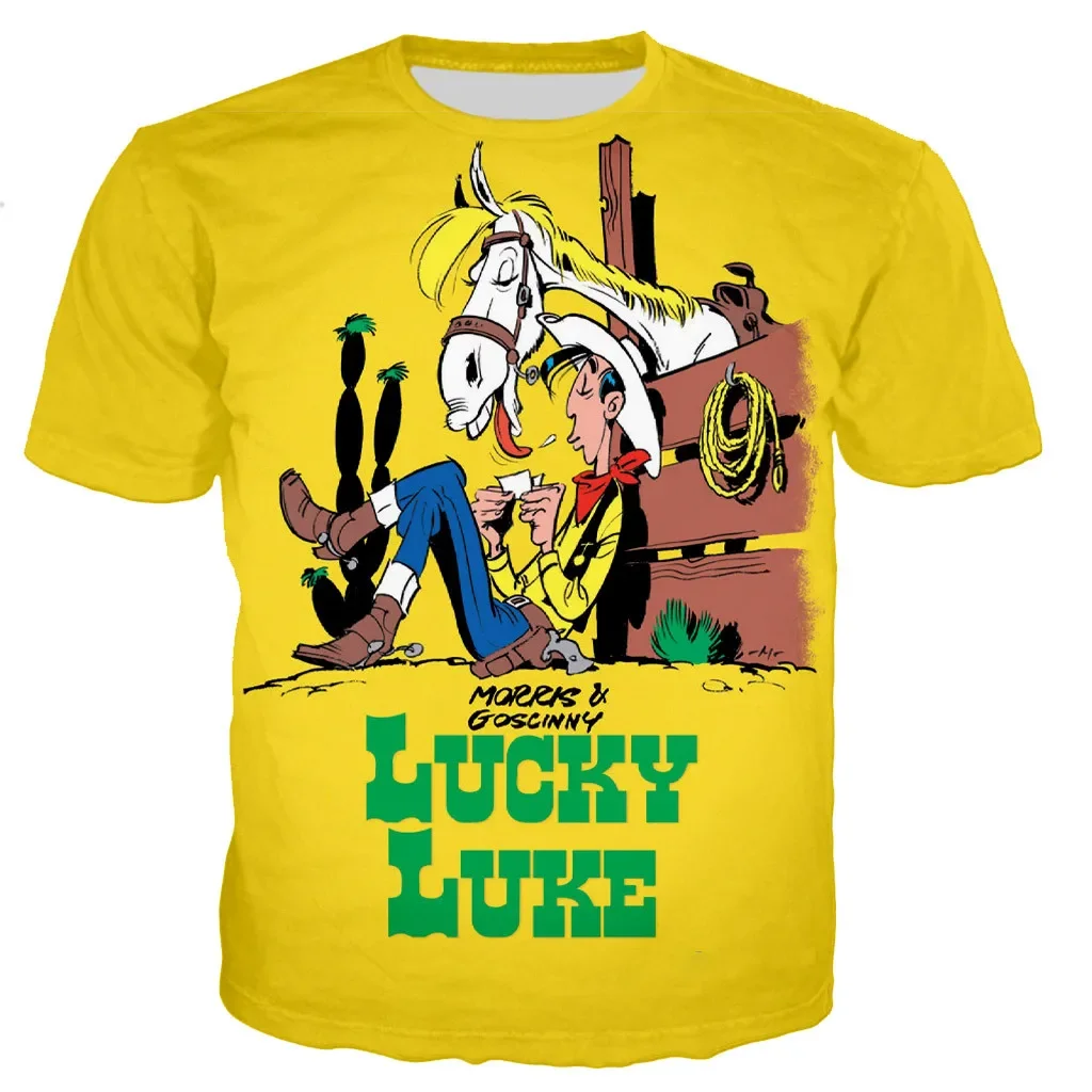 New Lucky Luke T-shirt Cartoon Animation 3D Printed Street Wear Men\'s and Women\'s Fashion Oversized T-shirt Harajuku Kids Boys G