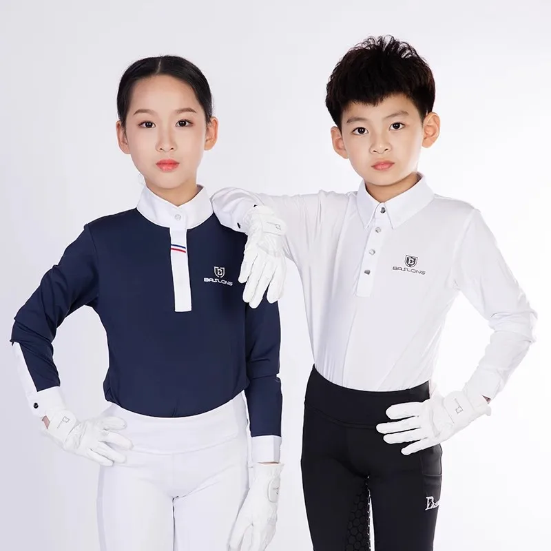 Equestrian Apparel: Kids' T-shirts, Long-sleeve Sun Protection Polo Shirts - Breathable, For Boys And Girls, Riding Competitions
