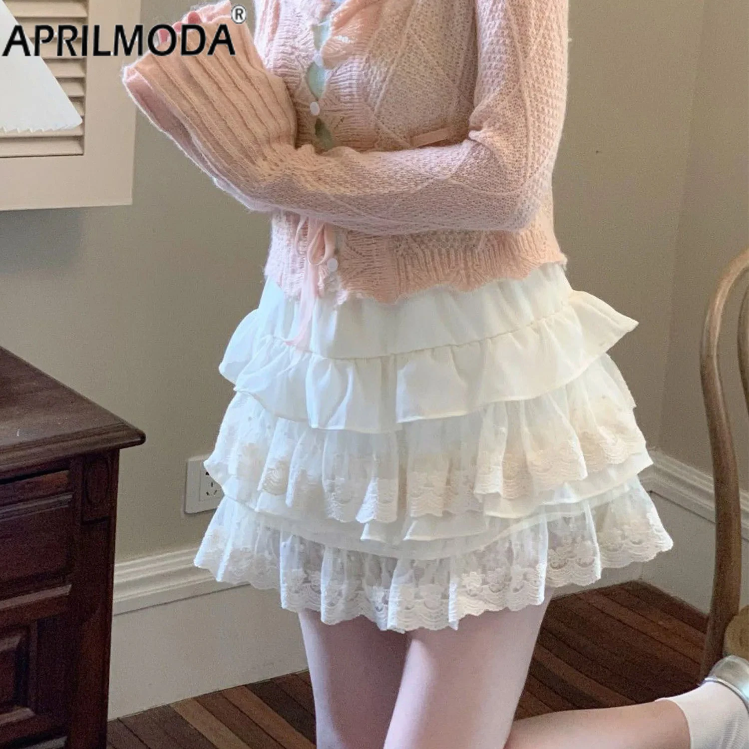 Cake Cutecore Harajuku Solid Mini Skirt 2024 Soft Girl Japanese Ball Gown Cute Y2K Ruffle Princess Lace Kawaii A Line Skirts