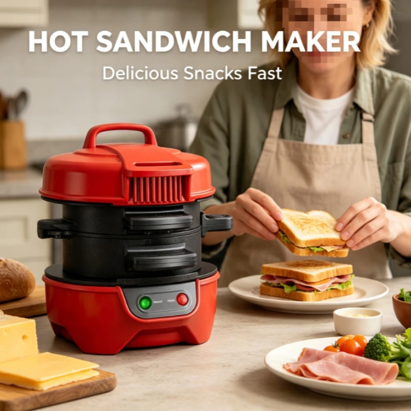 Mini Double-Layer Sandwich Maker 110V/220V Non-Stick Breakfast Toaster for Burger Egg Toast