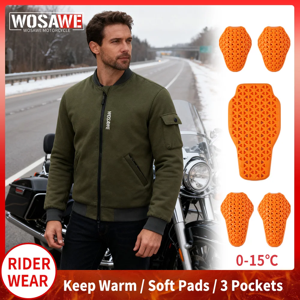 WOSAWE Winter Motorcycle Jacket Insert Removable Soft Pads Motocross Streetwear Windproof Warm Combat Coats Bomber Jacket