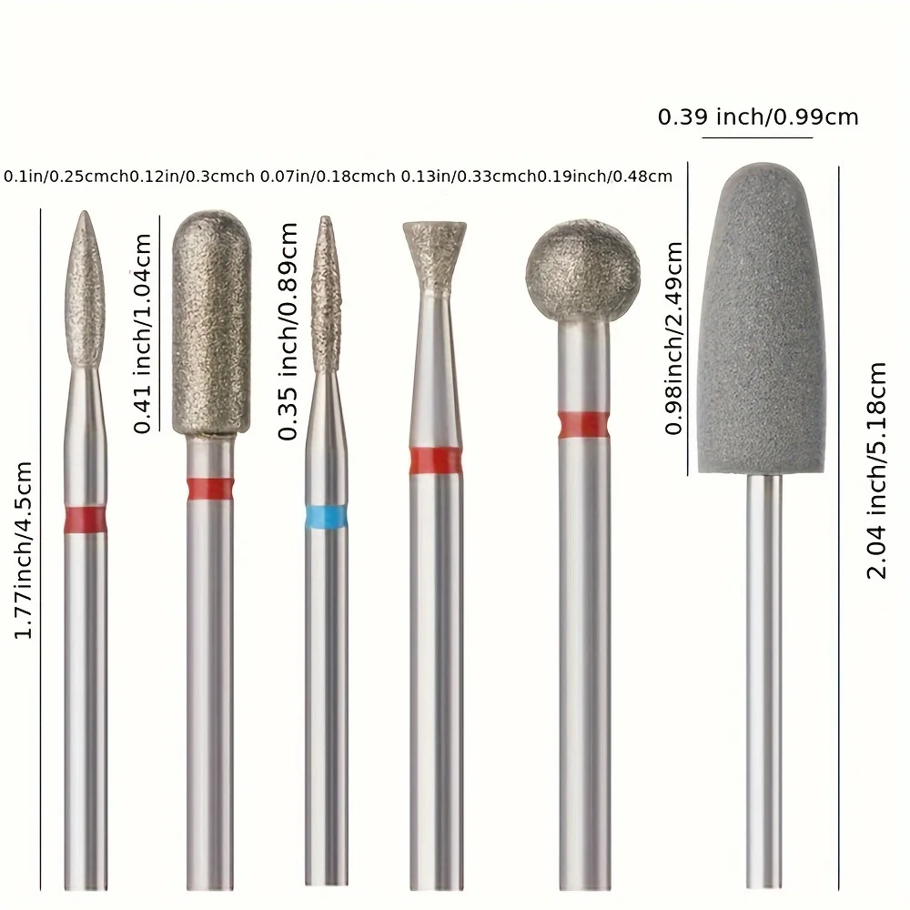 6 stks/set Diamant Zand Nagelvijlen Boor Nagelriem Polijsten Bit Nagel Slijpkop Elektrische Manicure Set