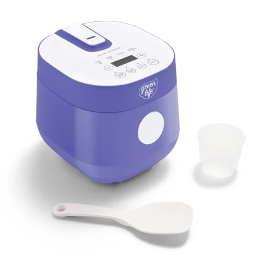 

Цифровая рисоварка на 2 чашки (необработанного риса) / 4 чашки (готового риса) со съемной керамической чашей с антипригарным покрытием без ПФАС, с предустановленными программами для приготовления овса, киноа, бурого риса, управление одной кнопкой