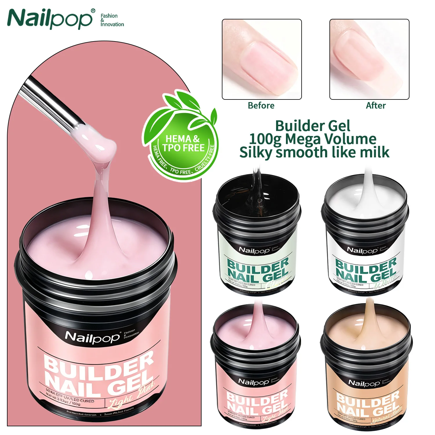 Nailpop Gel de extensión de uñas Gel de extensión transparente blanco desnudo rosa claro acrílico Nail Art UV LED Gel herramienta de extensión de barniz 100g