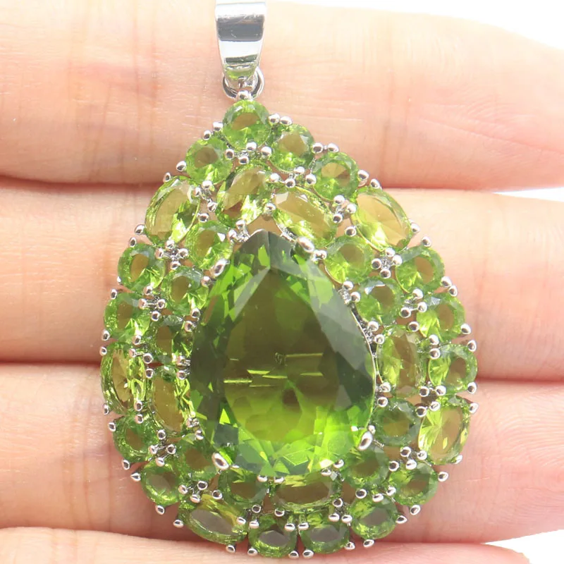 SheCrown 48x30mm Highly Recommend Pink Kunzite Green Peridot Smokey Topaz Ladies Dating Silver Pendant