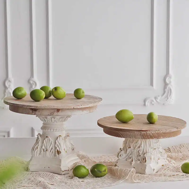 French Retro Carved Fruit Tray Wedding Photography Props Homestay Porch Decoration Old Solid Wood Ornaments Wooden Tray