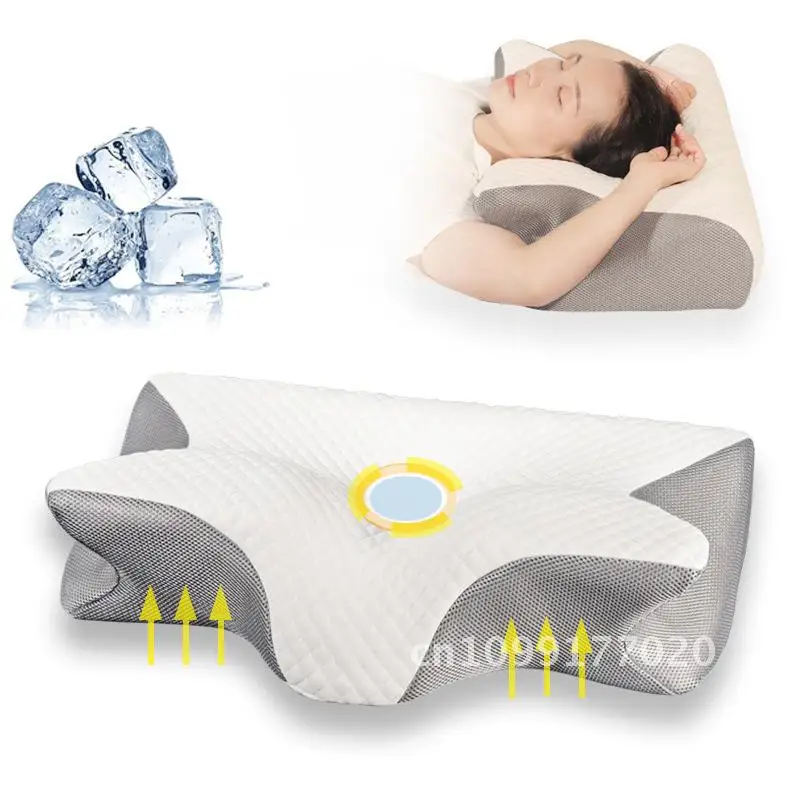 

Memory Foam Cross-border Pillow Special-Shaped Core Cervical Support Horn Design Slow Rebound Lyocell Fiber Cove