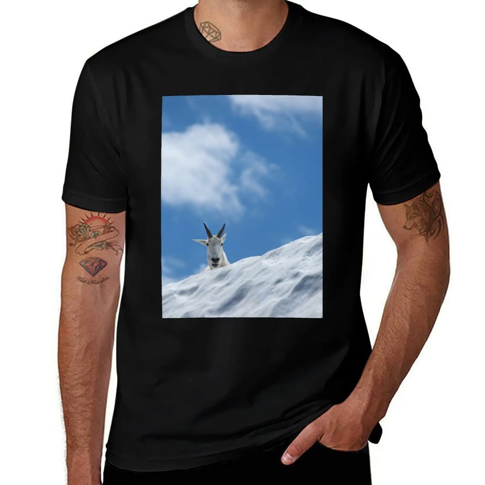 

A Mountain Goat in Snow Looks On T-Shirt man t shirt oversized t shirt affliction shirts compression shirt men