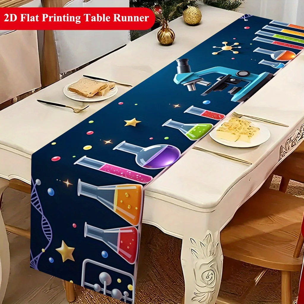 1pc 2D Table Runner, Science Experiment & Bottle Display Rectangular Polyester Table Runner, Indoor & Outdoor Dining