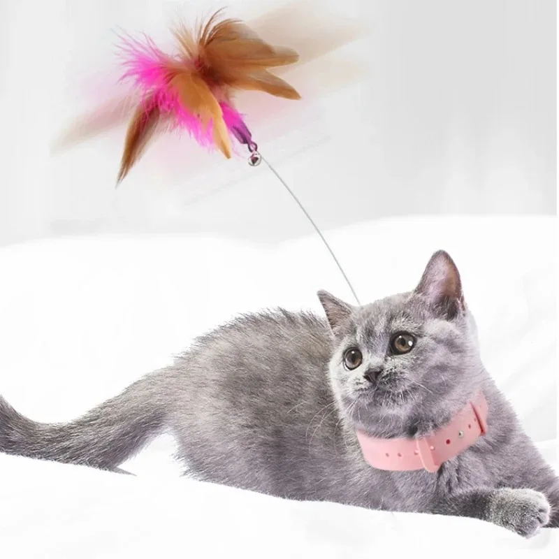 Interactive Cat Toys Funny Feather Teaser Stick with Bell Pets Collar Kitten Playing Teaser Wand Training Toys for Cats Supplies