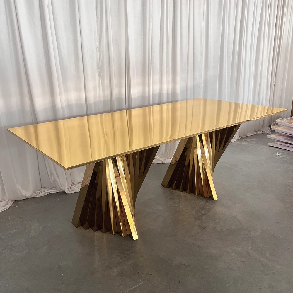 

Luxury Golden Stainless Steel Wedding Banquet Dinning Table For WEedding