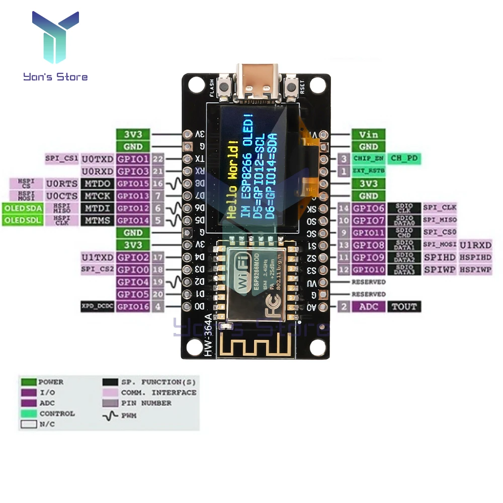 1pcs DC 3.3V-5V NodeMcu ESP8266 Development BOARD 0.96 OLED จอแสดงผล CH340C WiFi โมดูล Micro USB สำหรับ Arduino ESP8266
