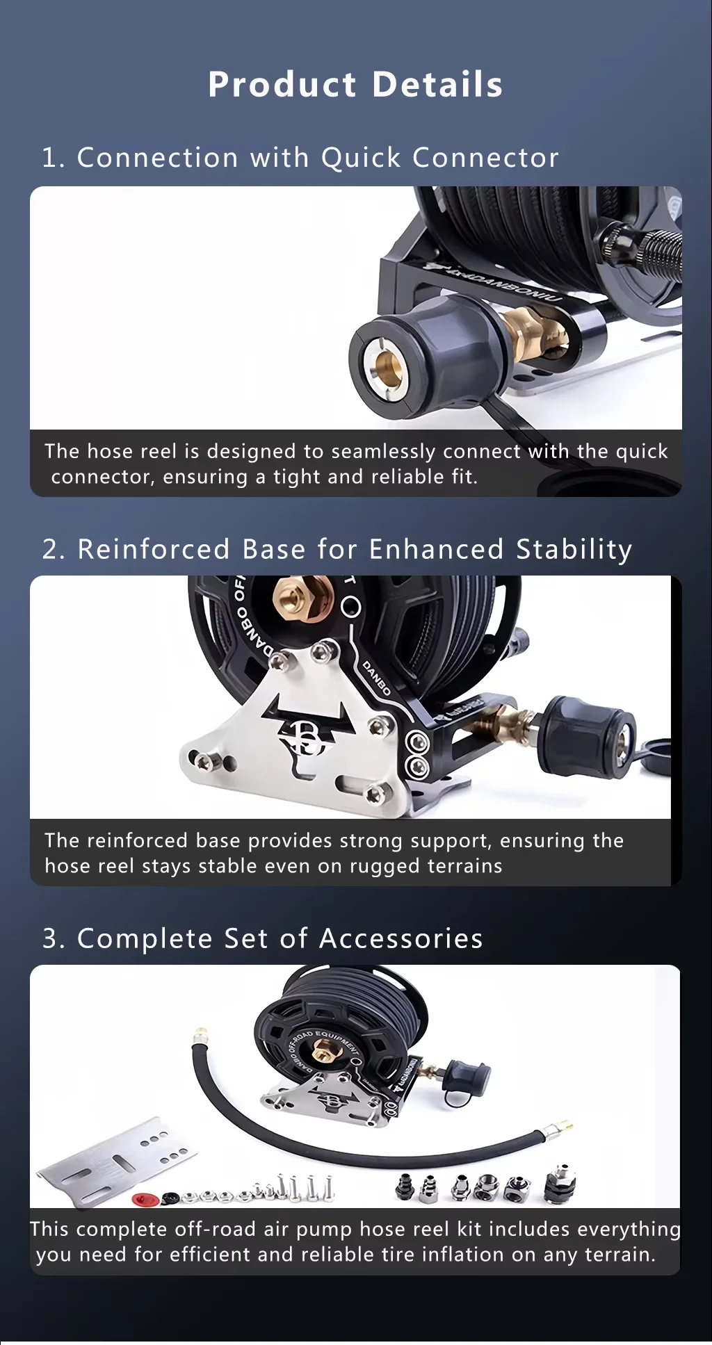 Qualità per tutti i terreni con avvolgitubo per pompa d'aria retrattile