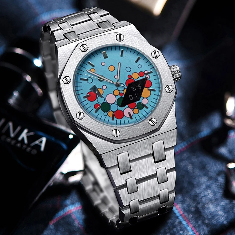 Quartz Watch For Men Geometric Design Fashion Sports Waterproof Chronograph Luminous Man Wristwatch Business Men\'s Watches Clock