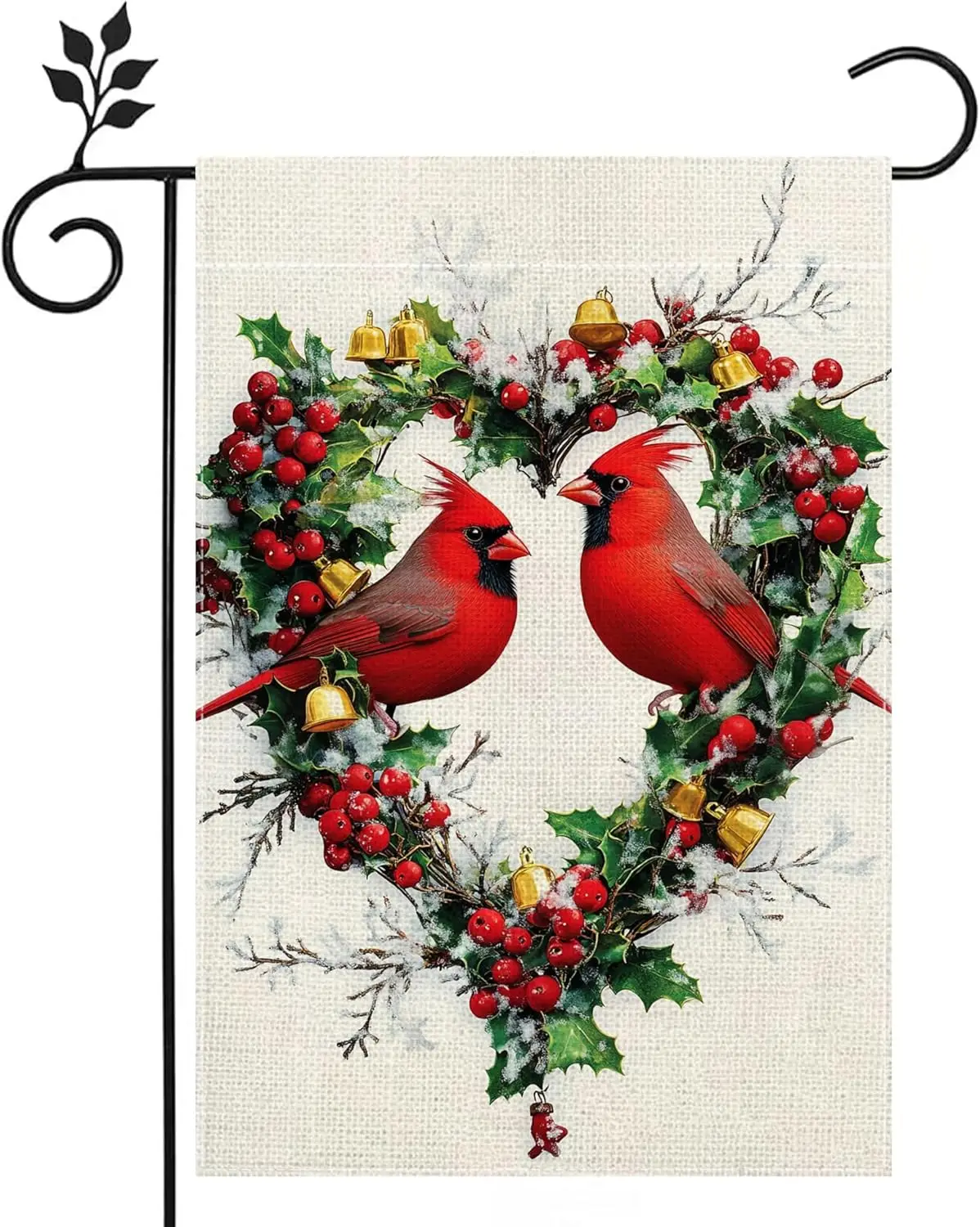 Winter Cardinal Bird Garden Flag for Outside Red Birds Love Hearts Welcome Yard Flag 12x18 Inch Double Sided Burlap Christma KKW