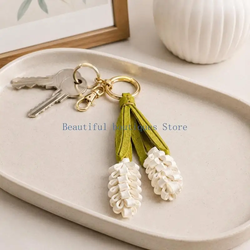 U4LF Bag Charm Keychain with Lavender Flower Cluster Design, Gold Tone Ring and Textured Pieces for Everyday Key Carry