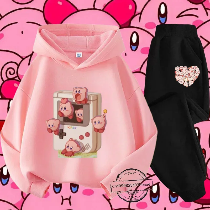 Kirby new girls kids hoodie set Autumn and Winter Long sleeve Harajuku fashion Nintendo cartoon anime printed sweatshirt casual