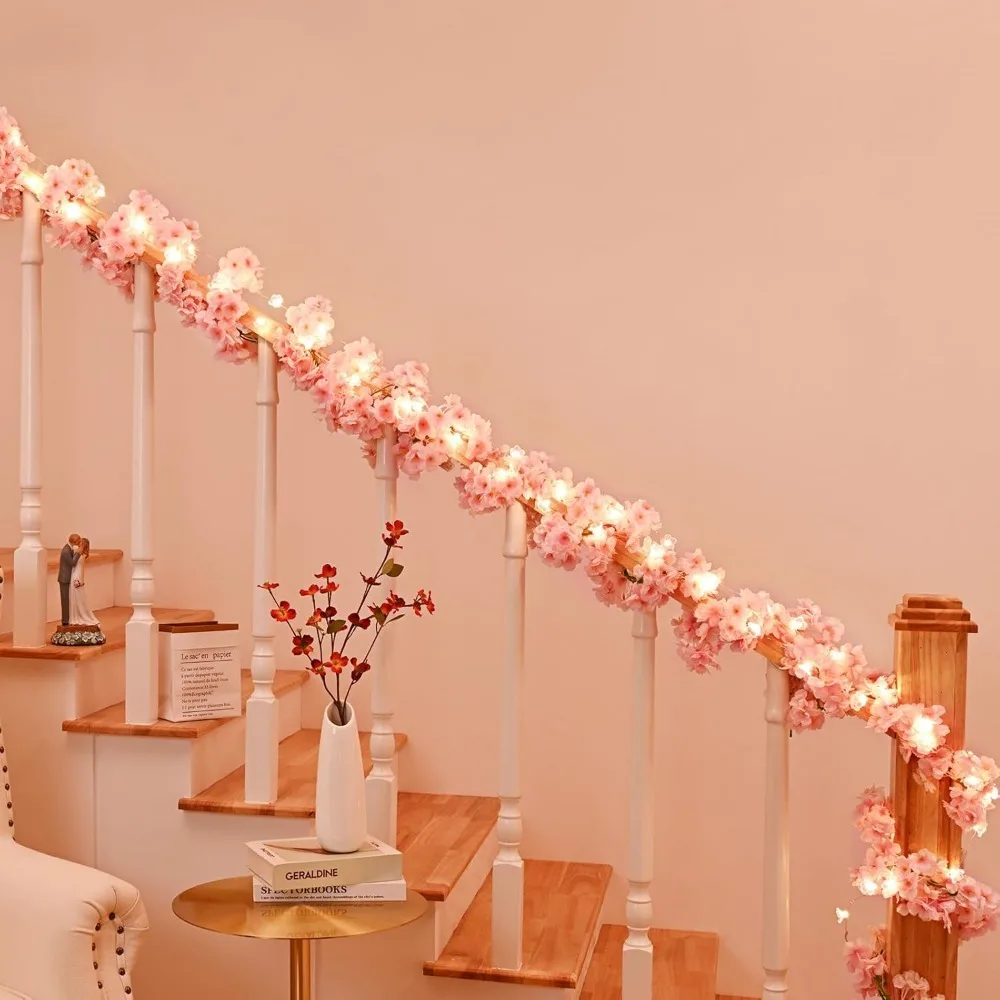 180cm Artificial Pink Cherry LED Blossom Vine Home Room Table Decoration Garden Curtains Accessories DIY Party Wedding Decor