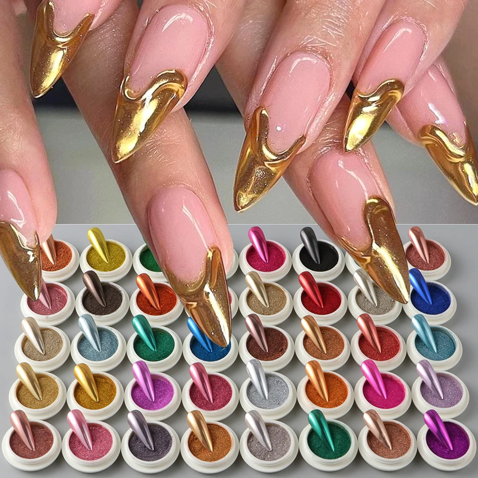 

40pcs Metallic Chrome Nail Powder Magic Mirror Effect Glitter Dust Colorful Rubbing Pigment Flakes Y2K Manicure Decorations Set