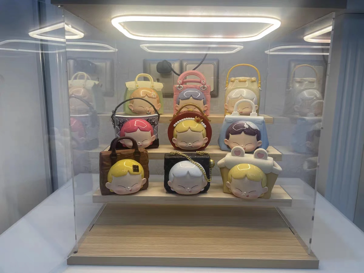 

Clear Acrylic Action Figures Display Case with Floating Steps, Collectibles Display Box with Ring LED Lights and Revolving Door