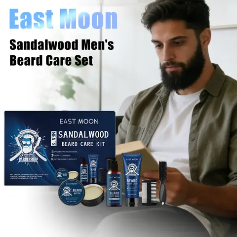 East Moon Men Beard Care Set Deeply Nourshing Soften Beard Reducing Frizz Strengthen Shape Lasting Scent Moustache Grooming Kit