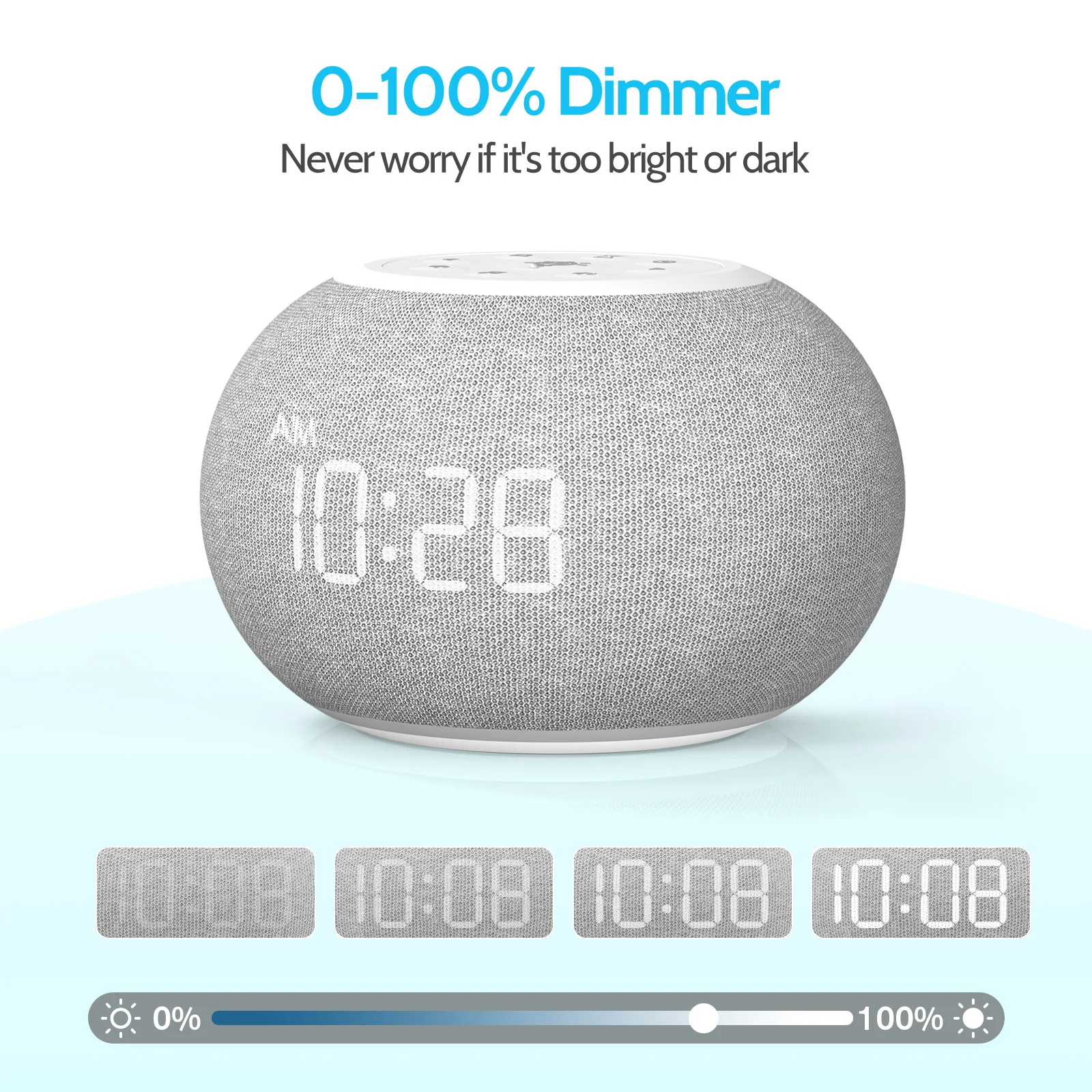 Multi-function Alarm Clock Auto Dimming Sound Machine Night 20 Soothing Sounds LED Digital Display Sleep Timer Precise Volume